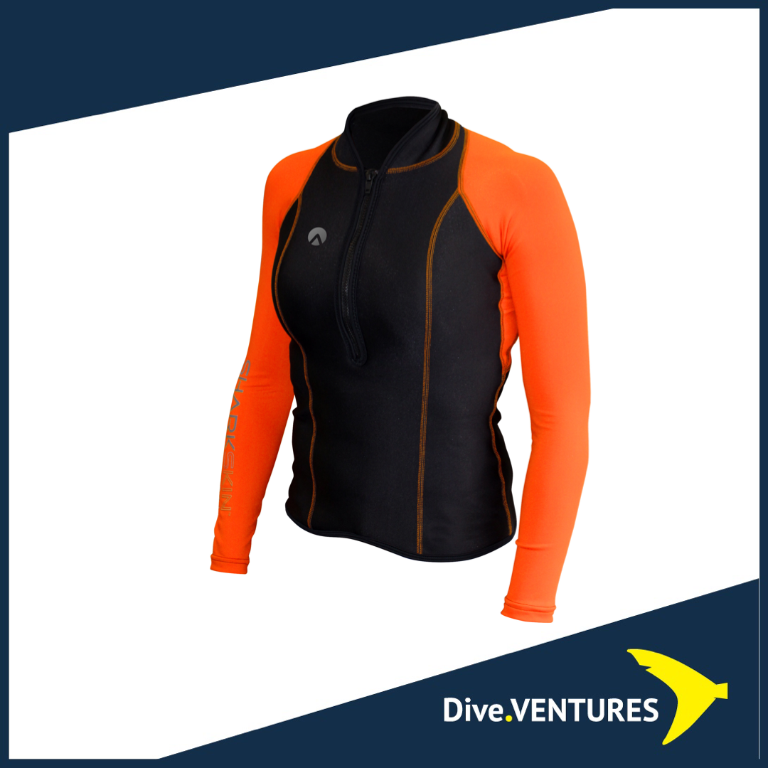 Sharkskin Performance Wear Long Sleeve Female Black and Orange | Dive.VENTURES