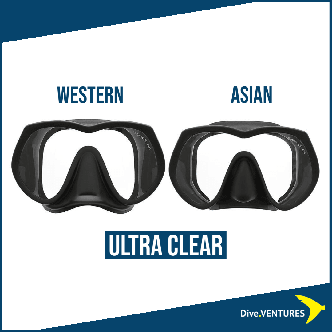 OMS Tattoo Mask Black Ultra Clear Lens - Western vs Asian size  | Dive.VENTURES