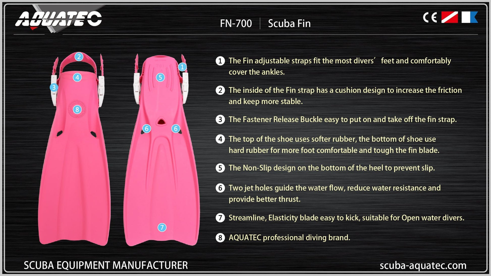Aquatec FN-700S Double Hole Drainage Diving Flipper - Dive.VENTURES