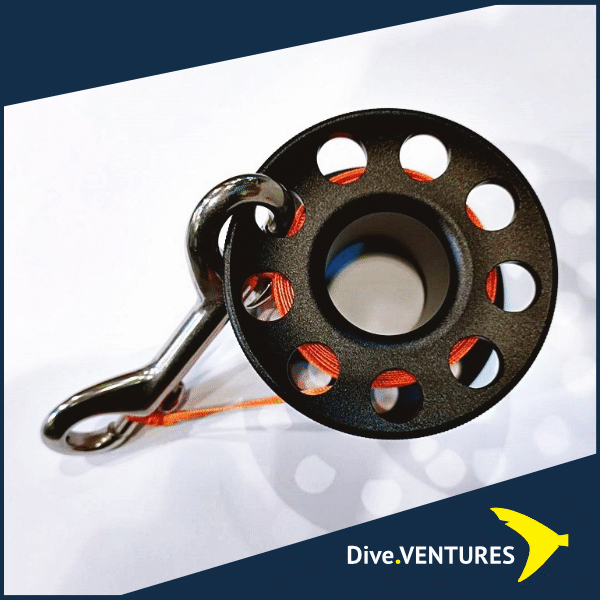 Dive DIY Aluminium Finger Spool with 30m Flat Line and Stainless Steel Double Ended
