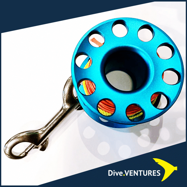Dive DIY Aluminium Finger Spool with 30m Flat Line and Stainless Steel Double Ended