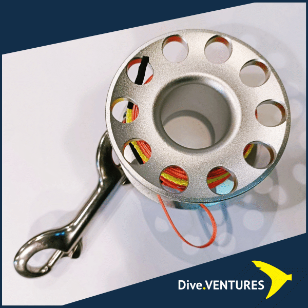 Dive DIY Aluminium Finger Spool with 30m Flat Line and Stainless Steel Double Ended